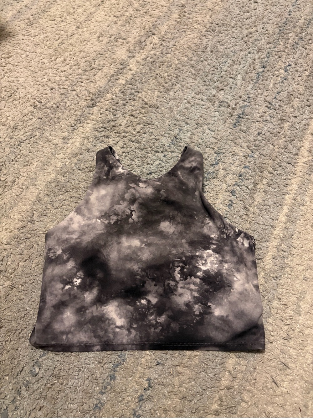 Athleta Conscious Crop High Neck Sports Bra Crop Top in Tie Dye Black and White